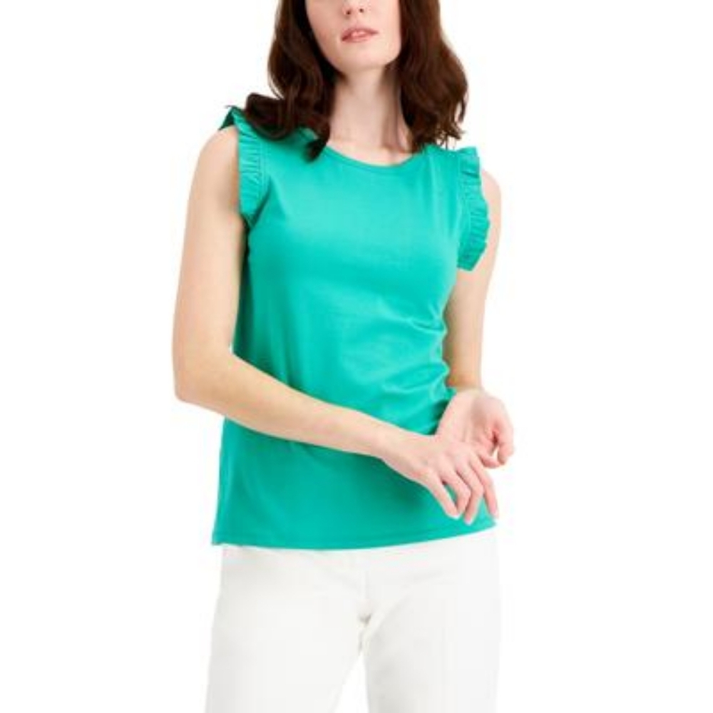 Anne Klein Ruffled Tank Top - Clover green XL